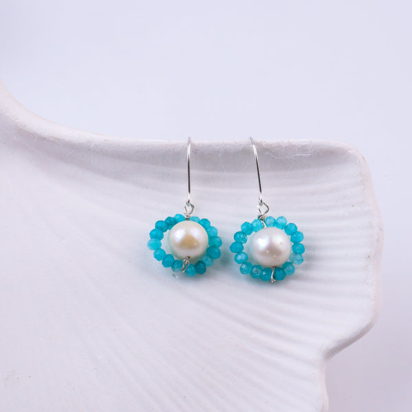 Blue Jade & Pearl Silver Earrings (Project Handmade)