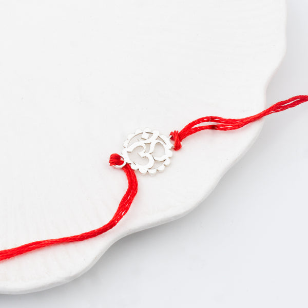Silver Laser cut Om Rakhi: Small