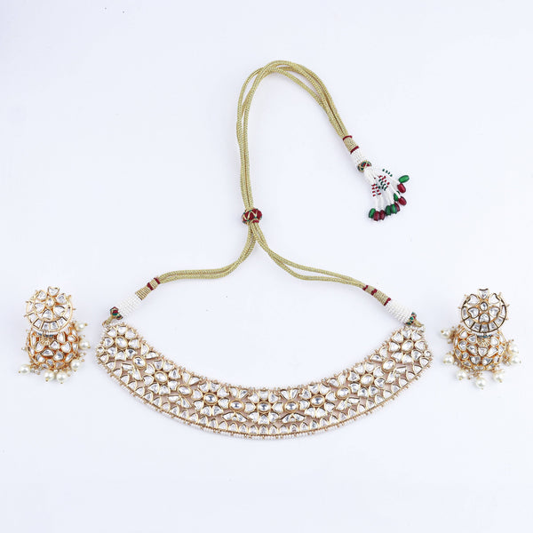 Detailed view of the 22K gold-plated fashion set highlighting intricate motifs, textured detailing, and a premium 22K gold-plated finish