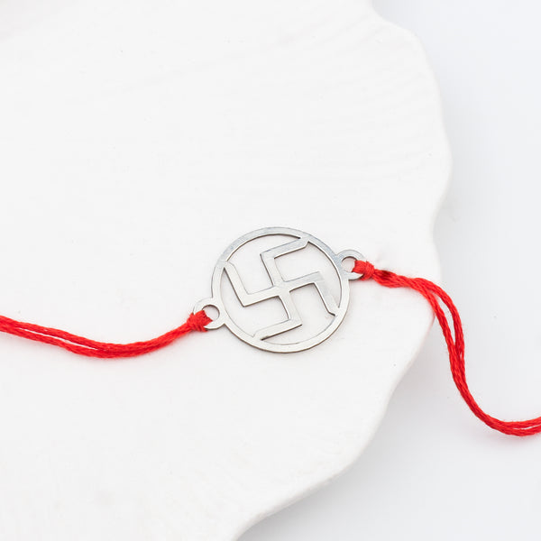 Silver Laser cut Swastik Rakhi: Small