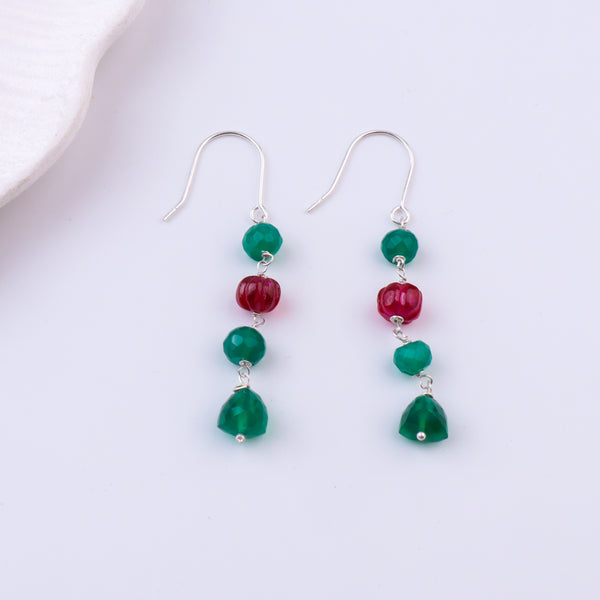 Green Onyx & Ruby Silver Earrings (Project Handmade)