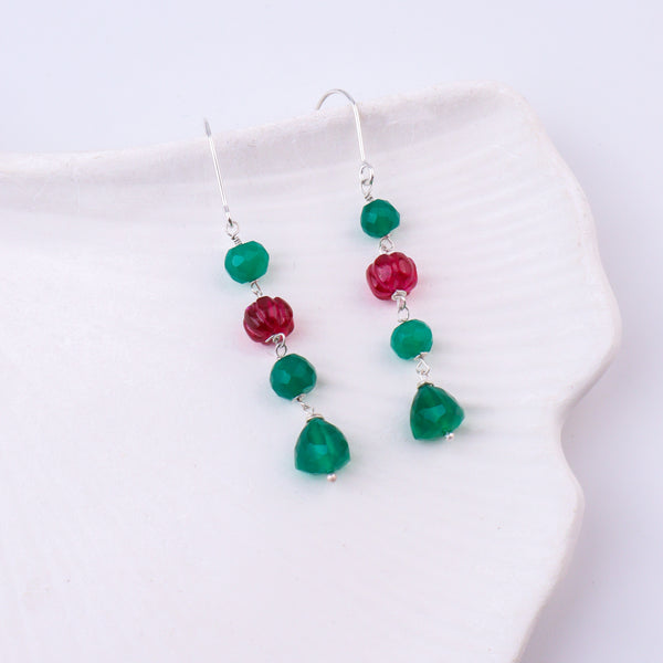 Green Onyx & Ruby Silver Earrings (Project Handmade)