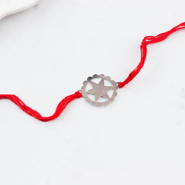 Silver Laser cut Star Rakhi: Big