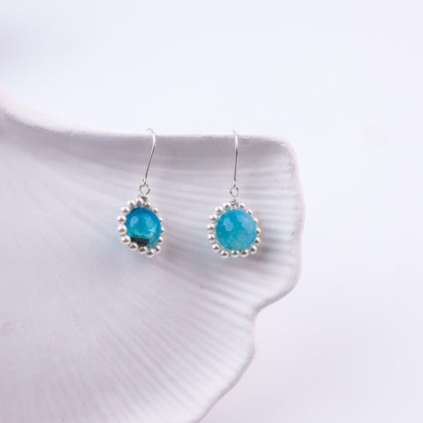 Blue Agate & Pearl Silver Earrings (Project Handmade)