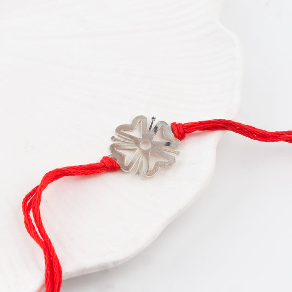 Silver Laser cut Flower Rakhi