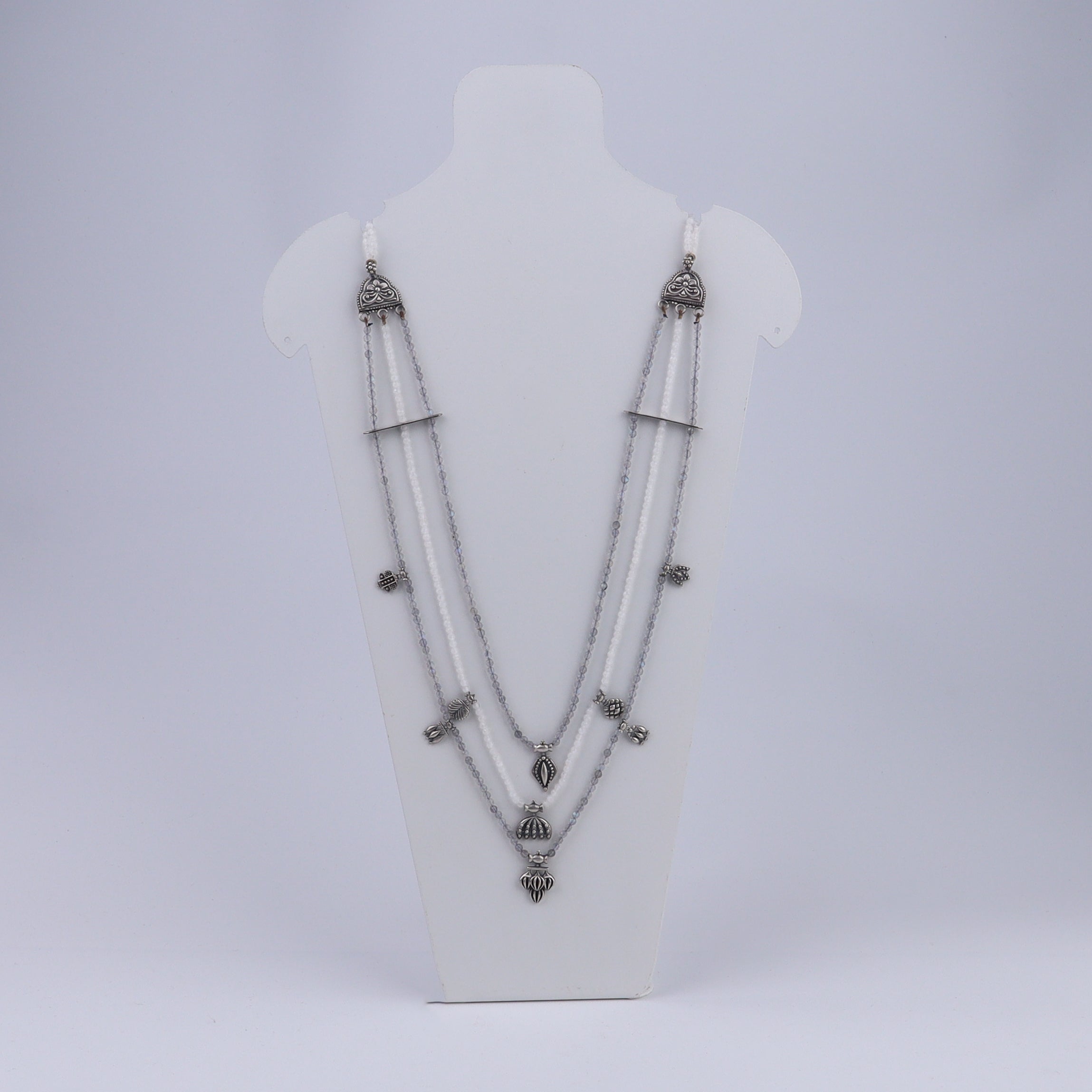Saaj Motif Satlada Inspired Necklace with Labradorite and Moonstones