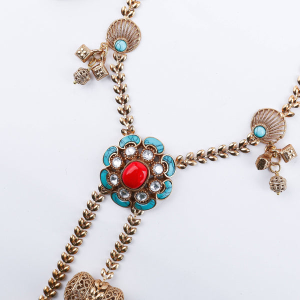 Angled view of the 22K gold-plated fashion set highlighting its coordinated design, elegant structure, and polished gold finish