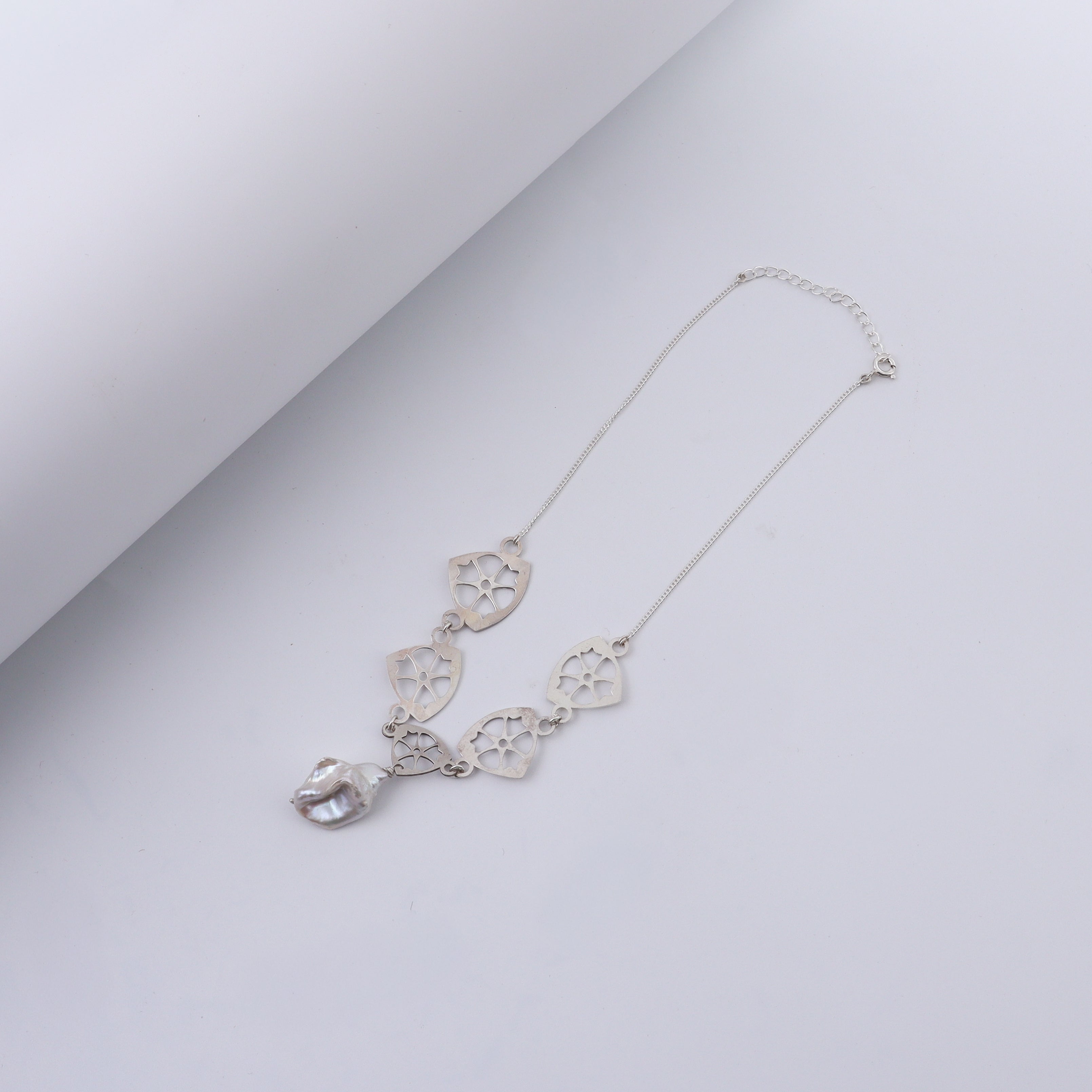 Silver Laser Filigree Pearl Drop Necklace
