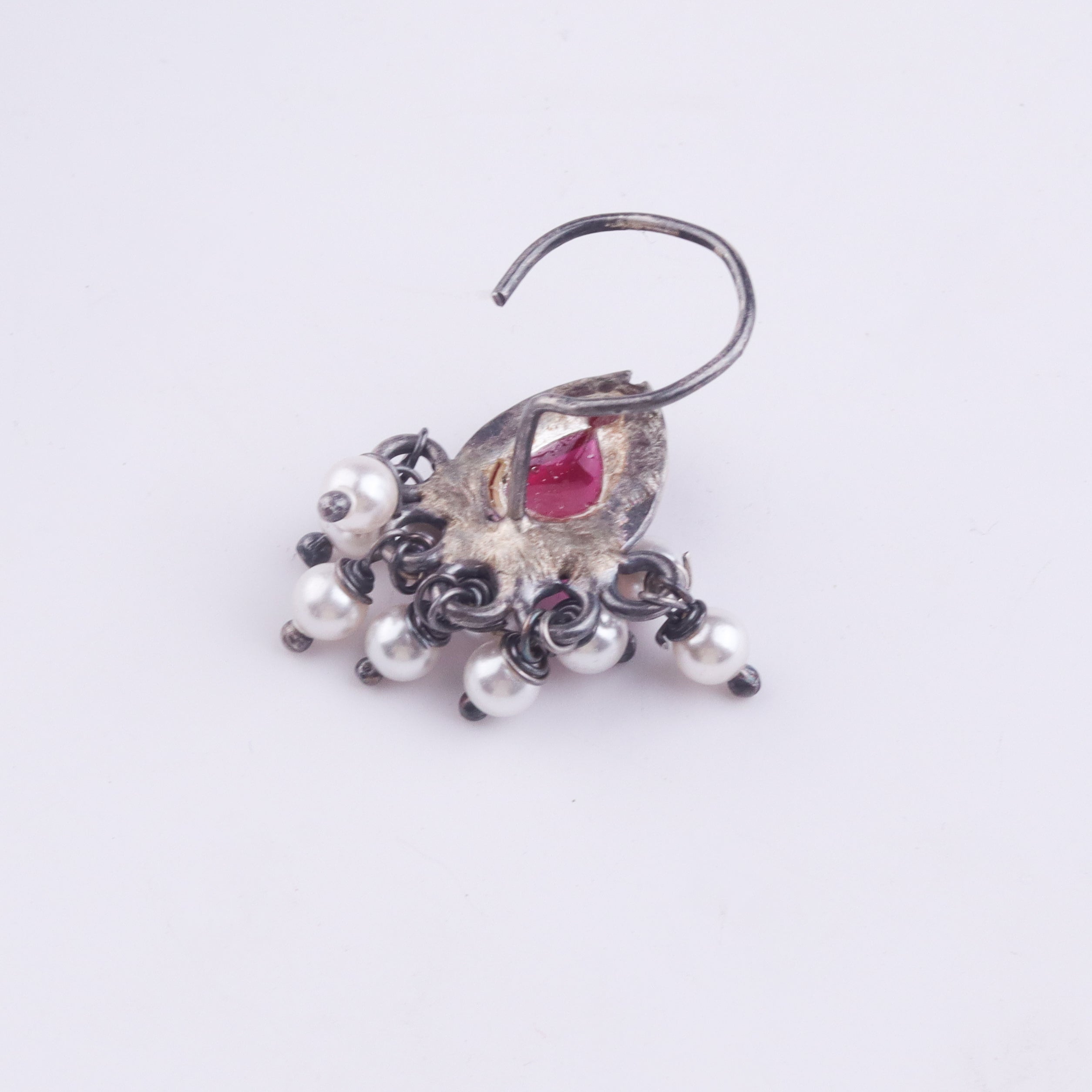 Oxidised Pink Drop Pierced Nose Pin (Large)
