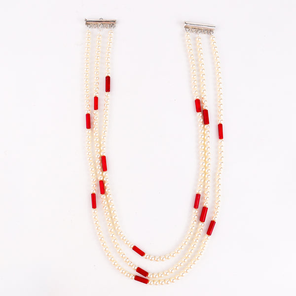 Layered Coral & Pearls Necklace