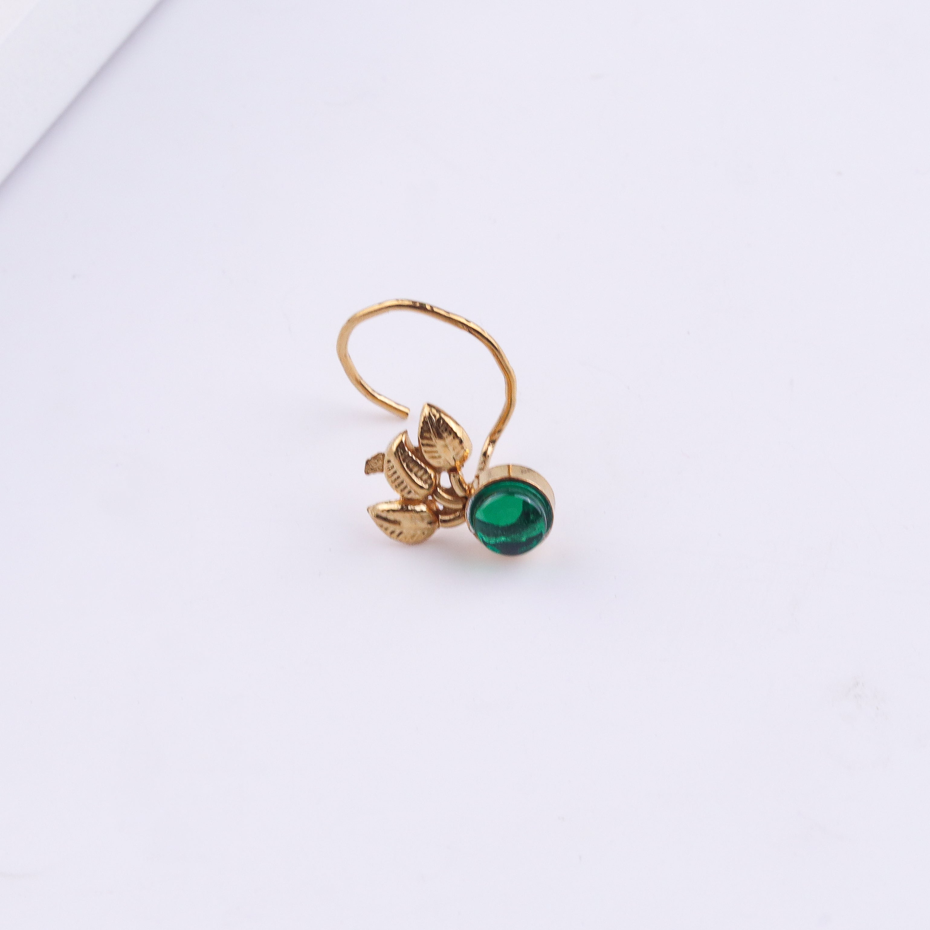 Green Petalfall Pierced Nose Pin | 22K Gold-Plated (Large)