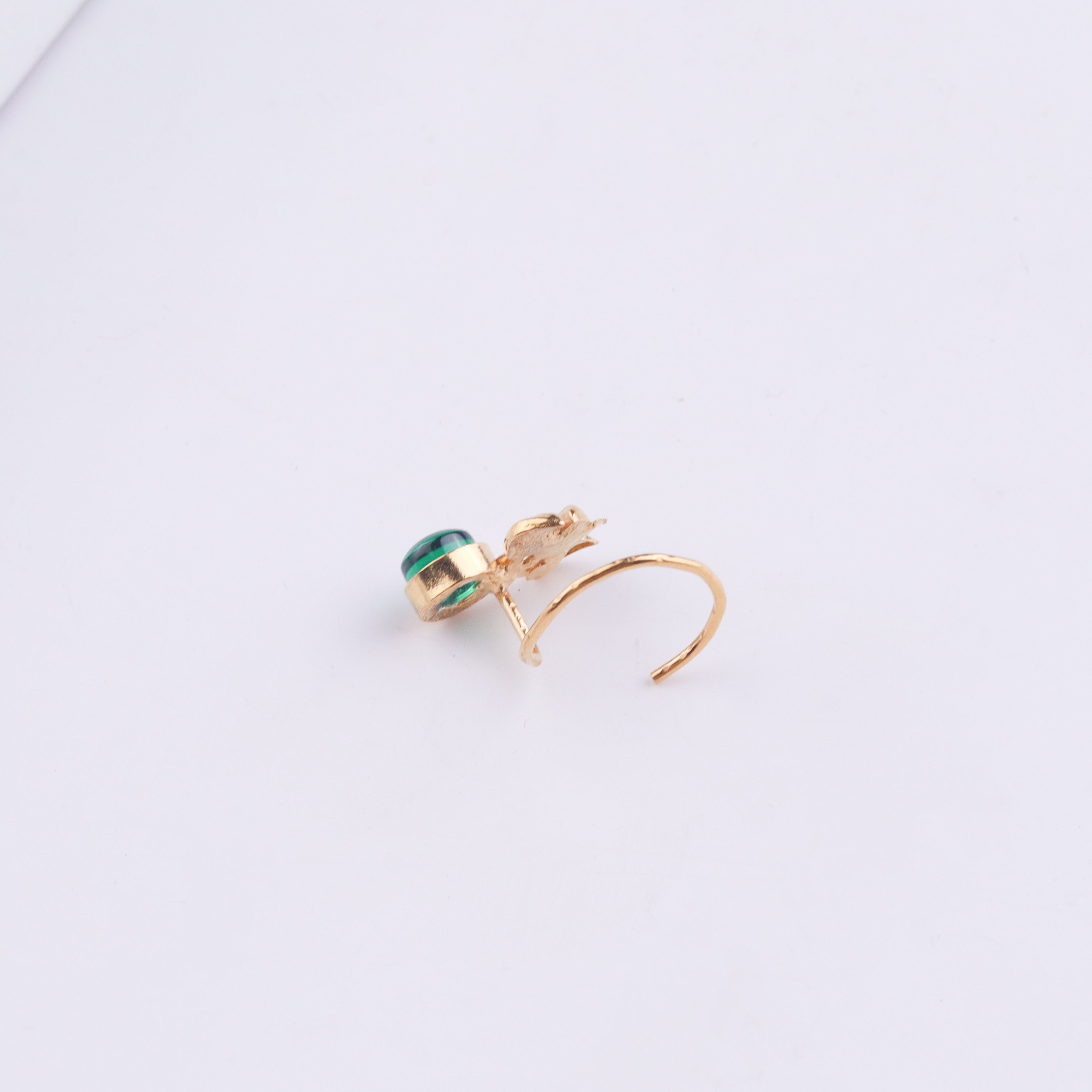 Green Petalfall Pierced Nose Pin | 22K Gold-Plated (Large)