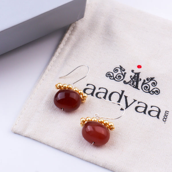 Brown Agate & Golden Pearl Silver Earrings (Project Handmade)