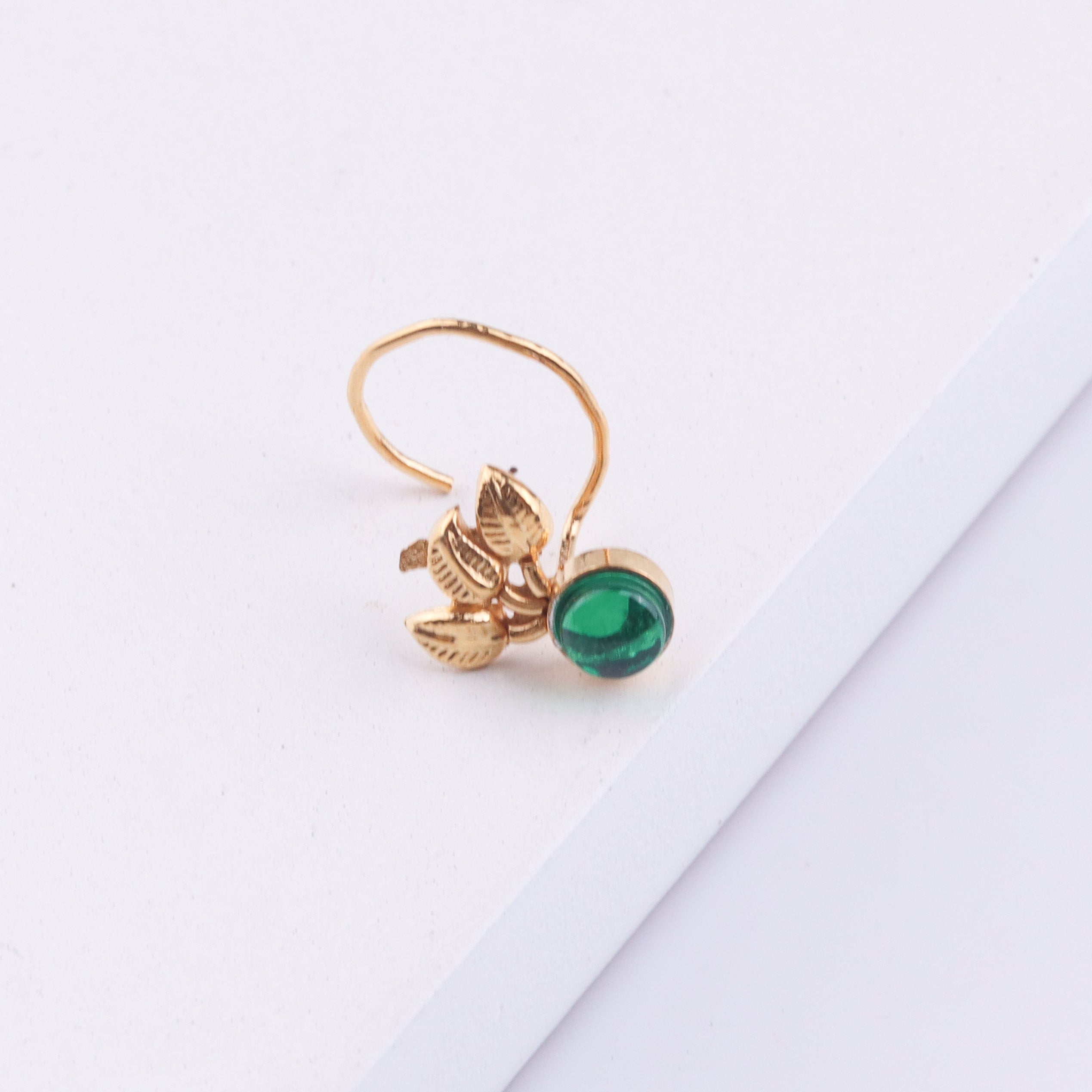 Green Petalfall Pierced Nose Pin | 22K Gold-Plated (Large)