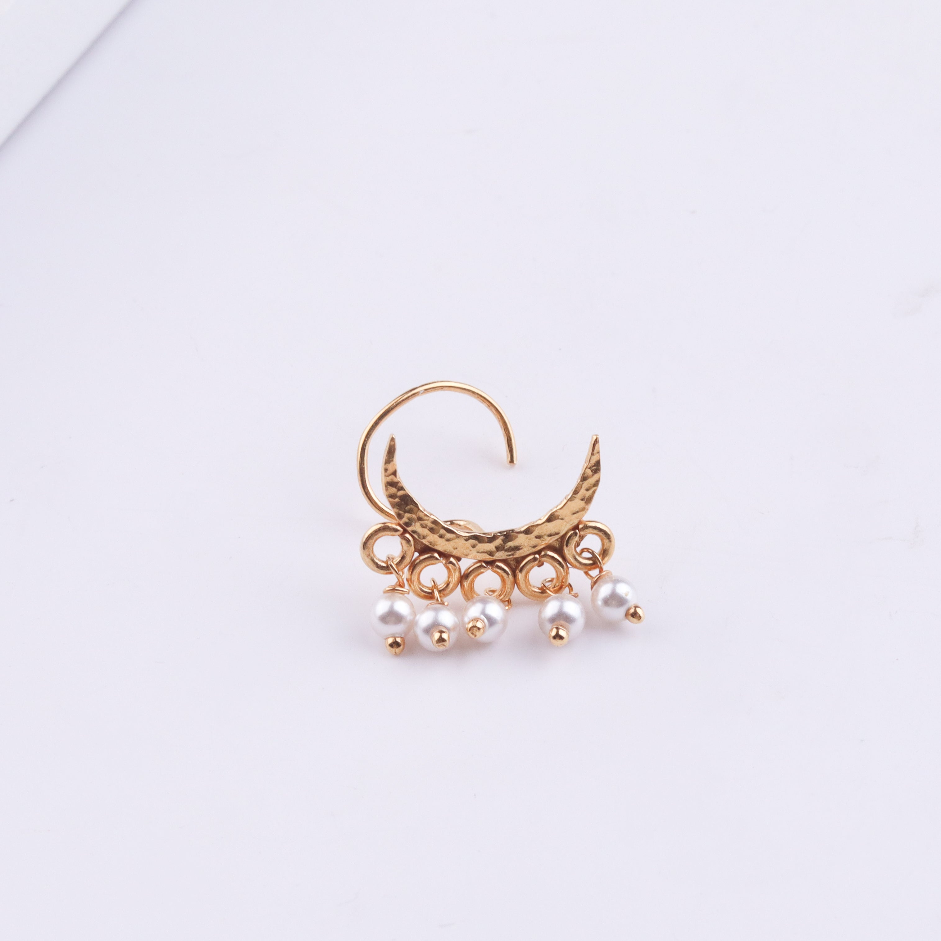 Hammered Chandrakor Pierced Nose Pin | 22K Gold-Plated (Large)