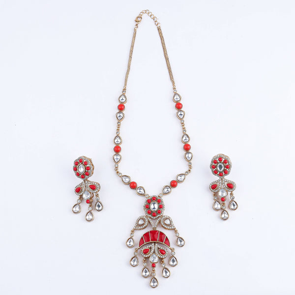 Detailed view of a 22K gold-plated fashion set highlighting intricate motifs, textured detailing, and a premium 22K gold-plated finish