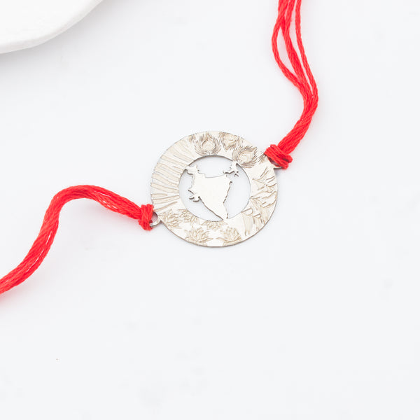 Silver Laser Cut 'Bharat' Rakhi