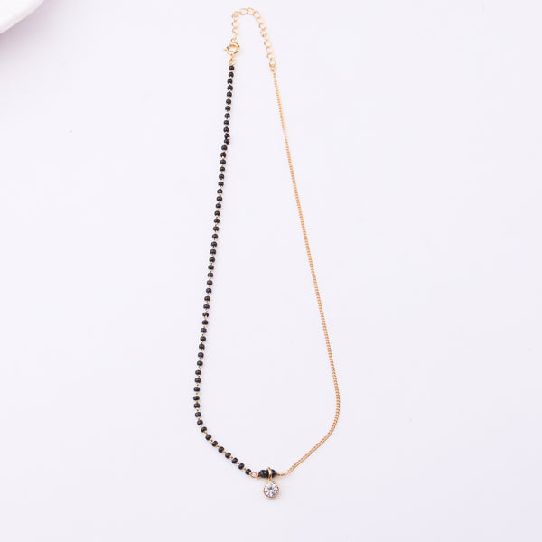 Gold and black beaded CZ mangalsutra necklace