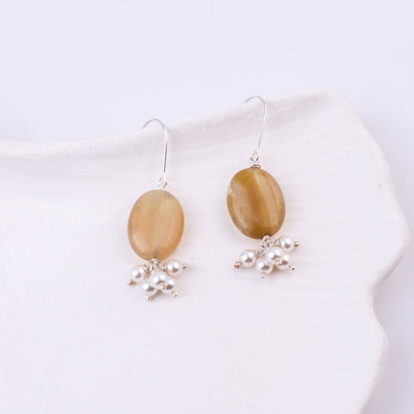 Yellow Agate & Pearl Silver Earrings (Project Handmade)