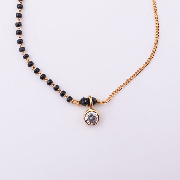 Gold-plated CZ Mangalsutra with black beads