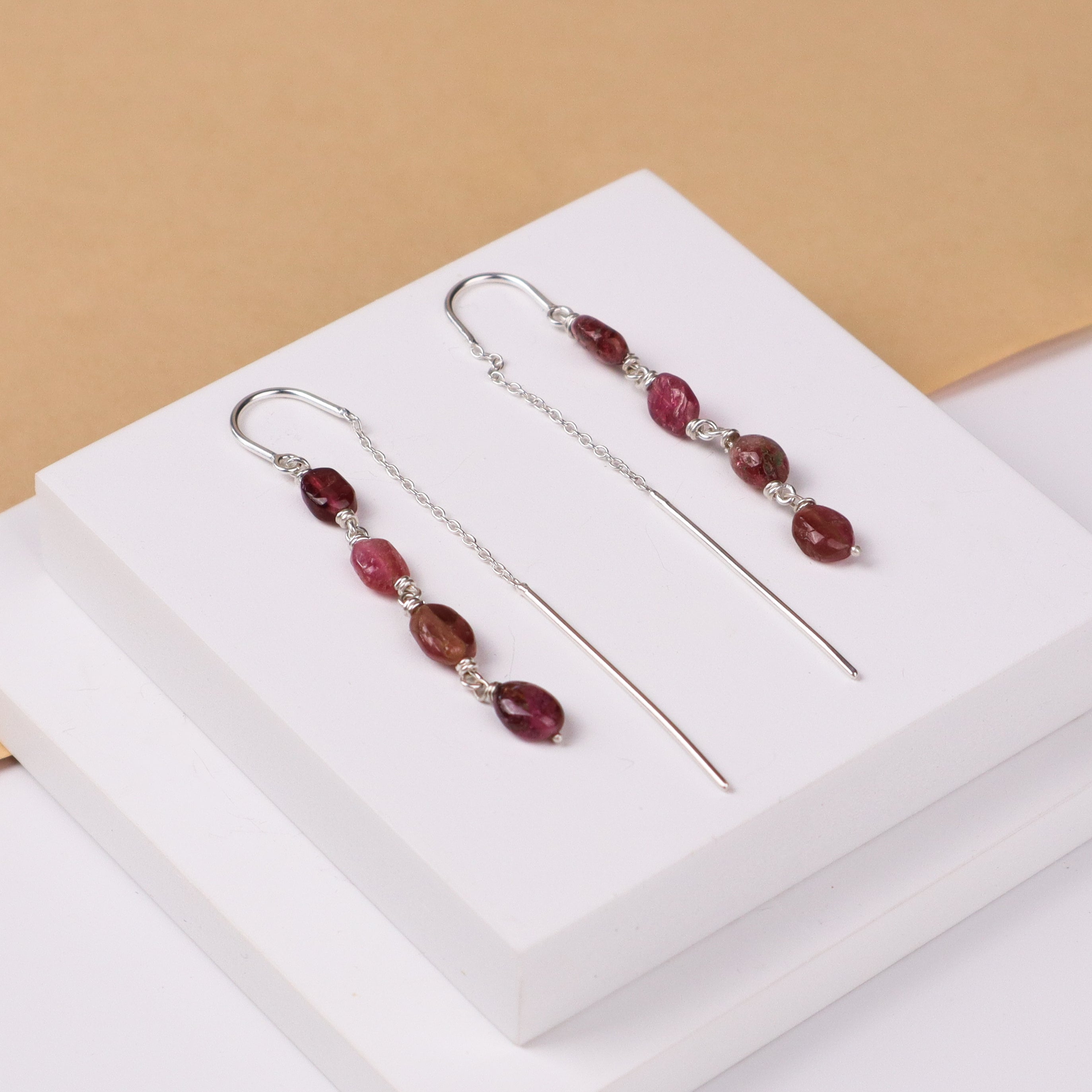 Silver Sui Dhaaga Tourmaline Stone Earring
