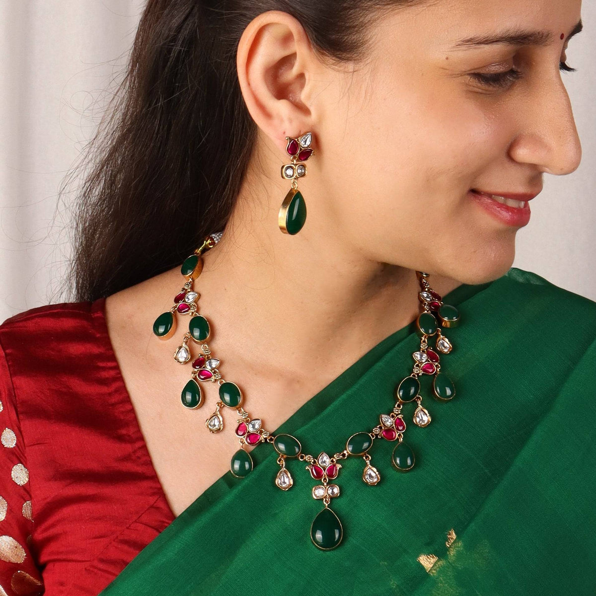 Model wearing 22K Gold Plated Fashion Set for a sophisticated and elegant jewellery look