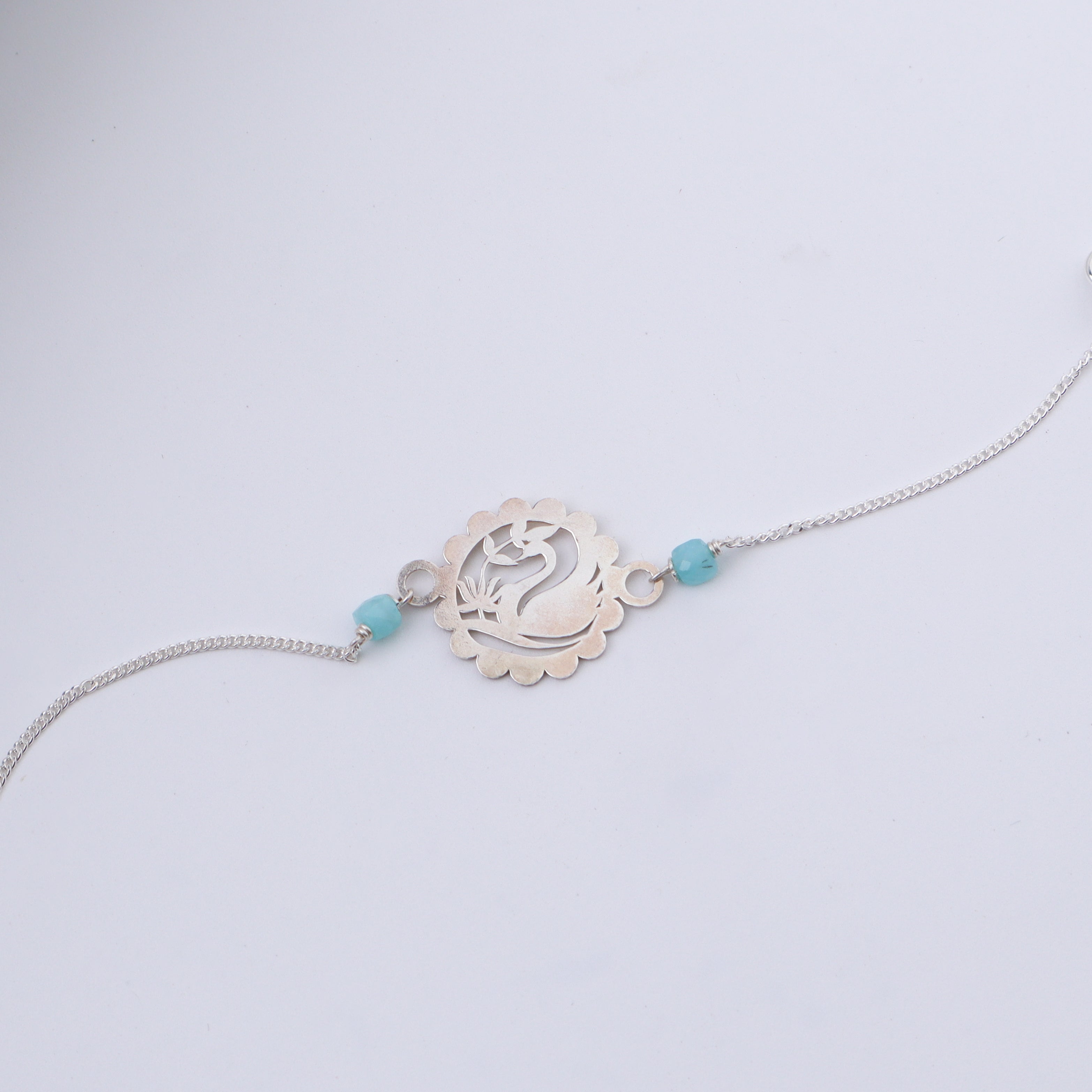 Silver Swan Bracelet with Amazonite Stones