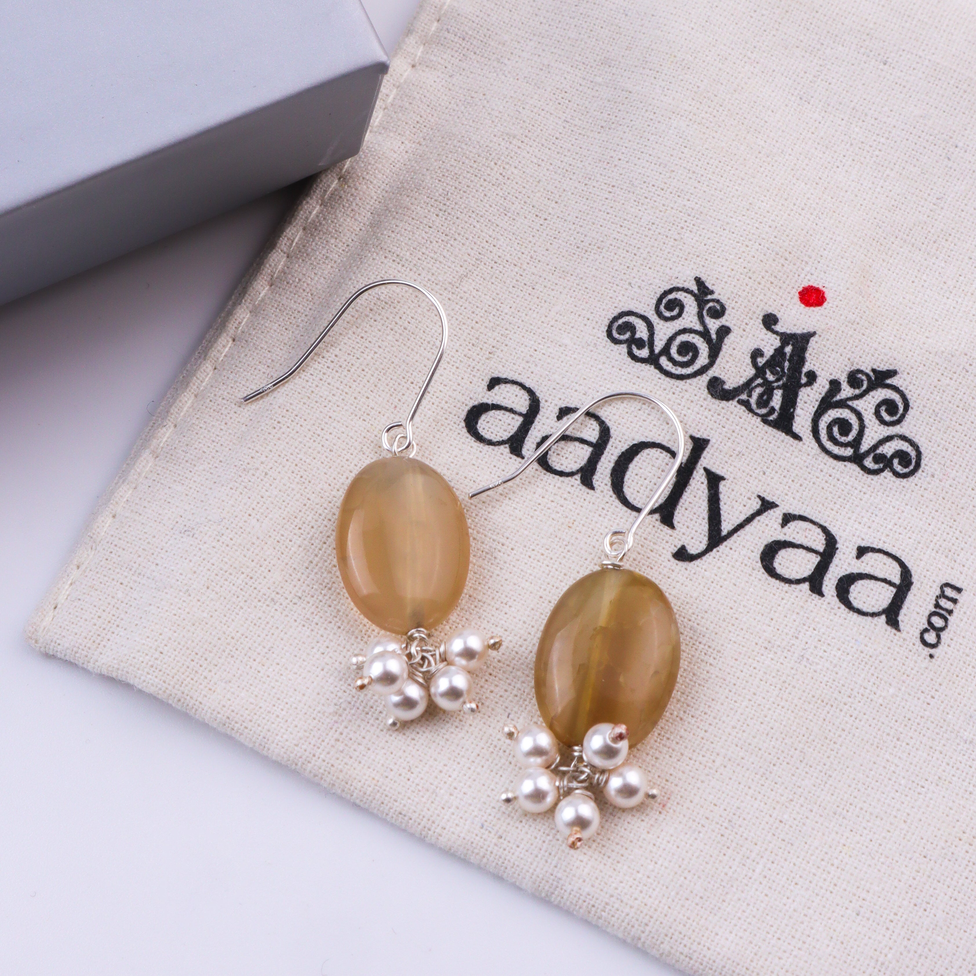 Yellow Agate & Pearl Silver Earrings (Project Handmade)