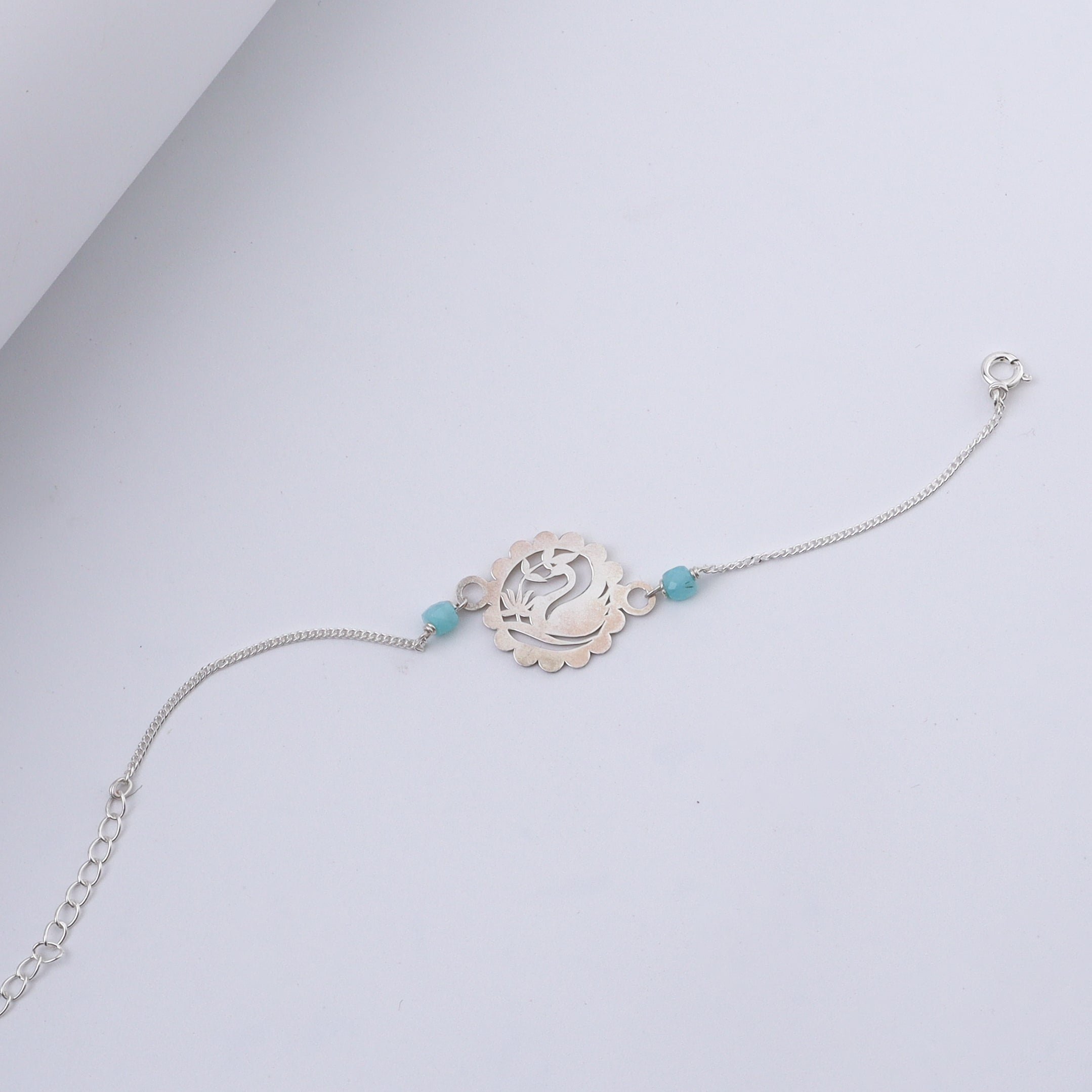 Silver Swan Bracelet with Amazonite Stones