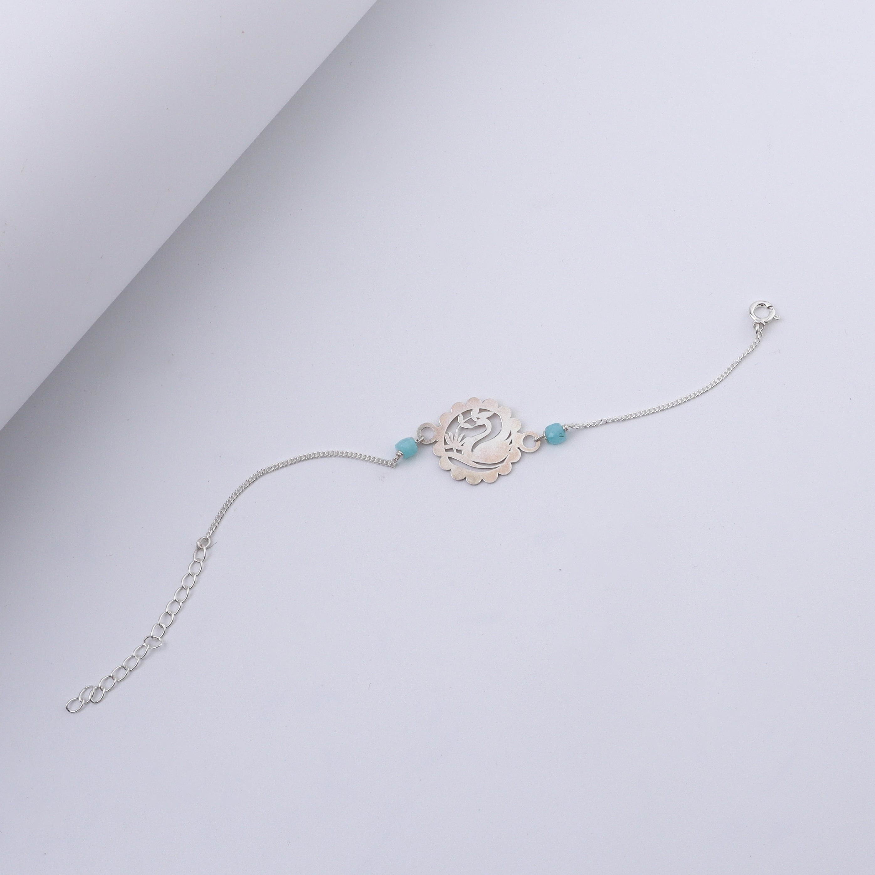 Silver Swan Bracelet with Amazonite Stones