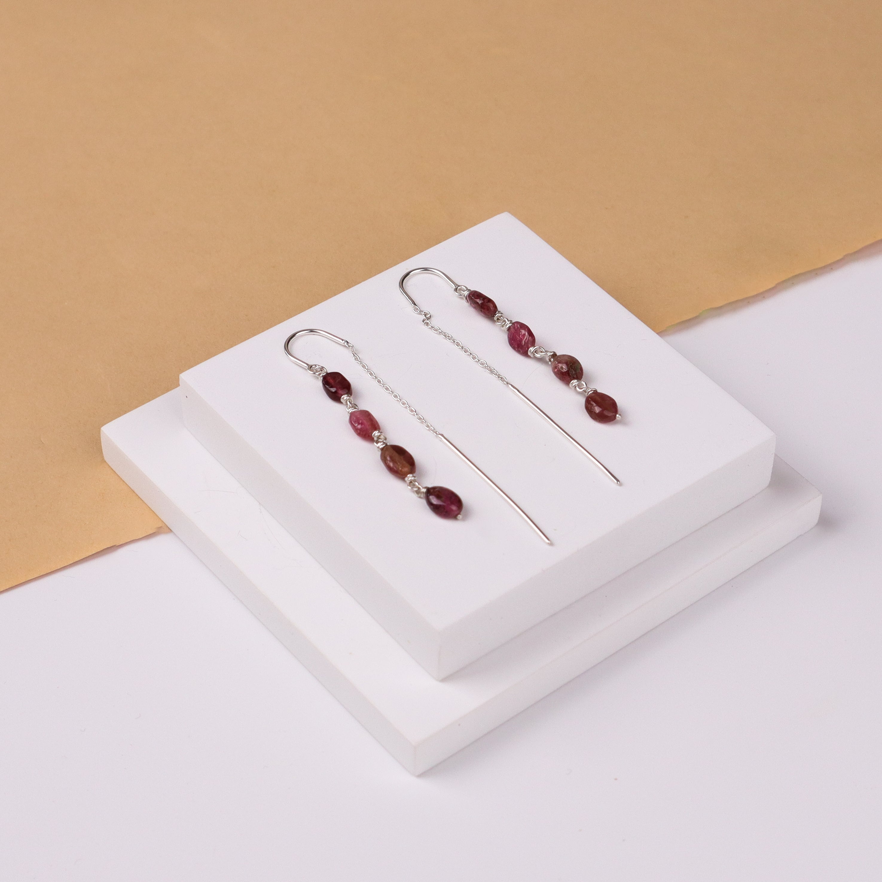 Silver Sui Dhaaga Tourmaline Stone Earring