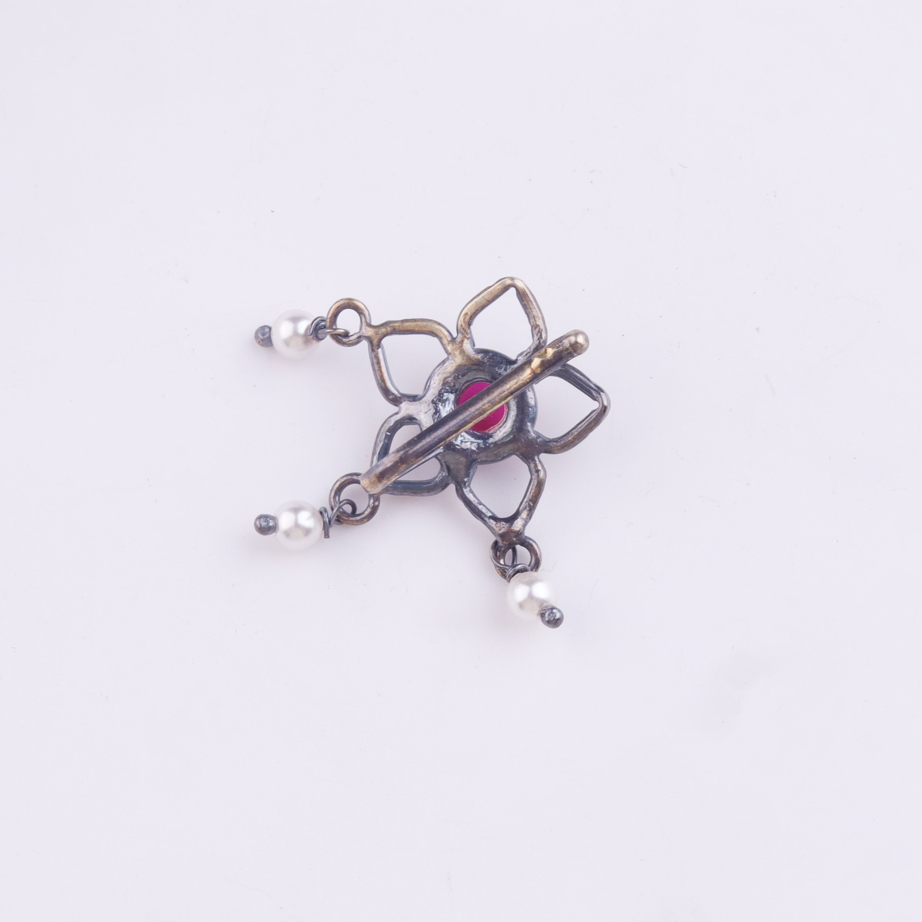 Oxidised Pink Flower Clip-On Nose Pin (Large)