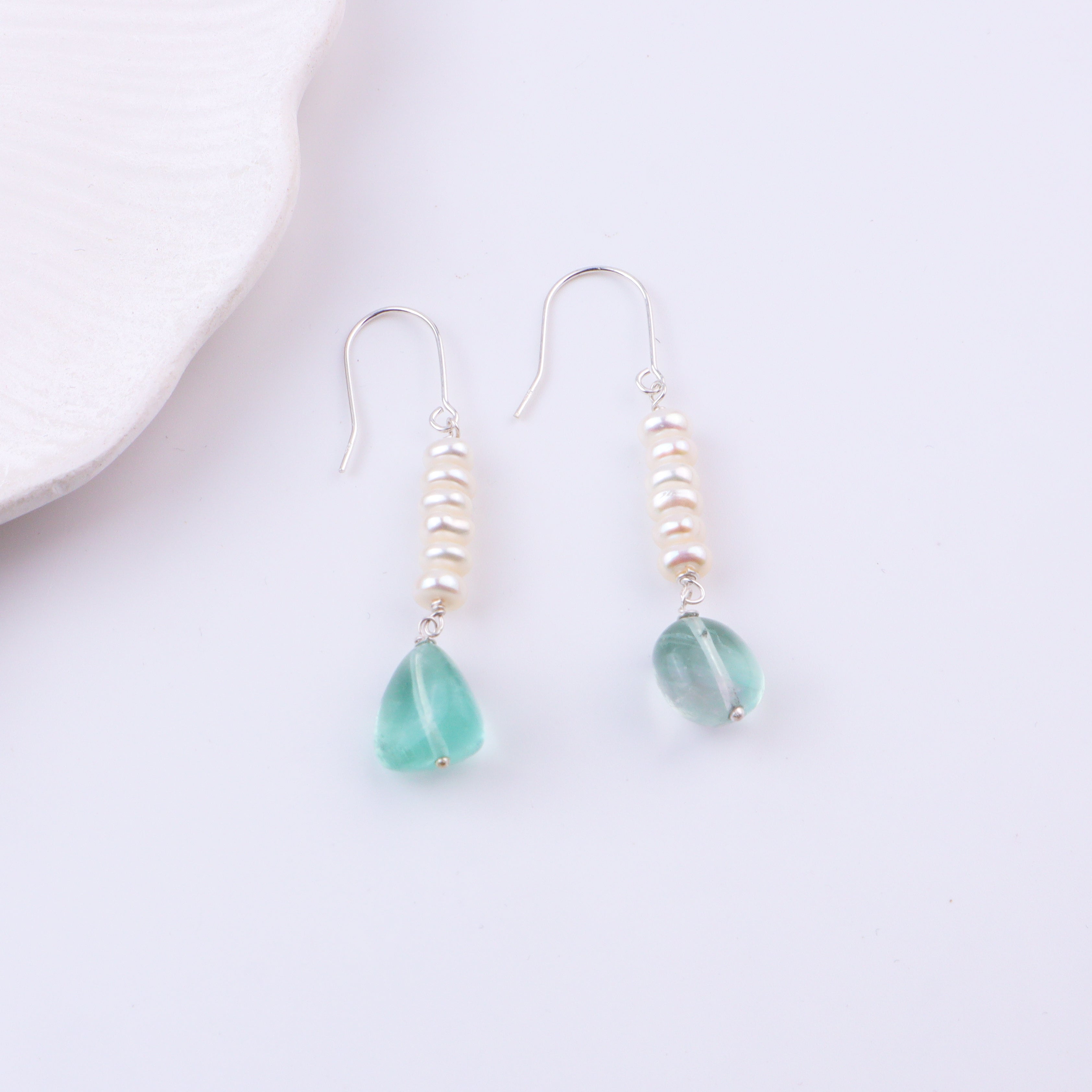 Aquamarine & Freshwater Pearl Silver Earrings (Project Handmade)