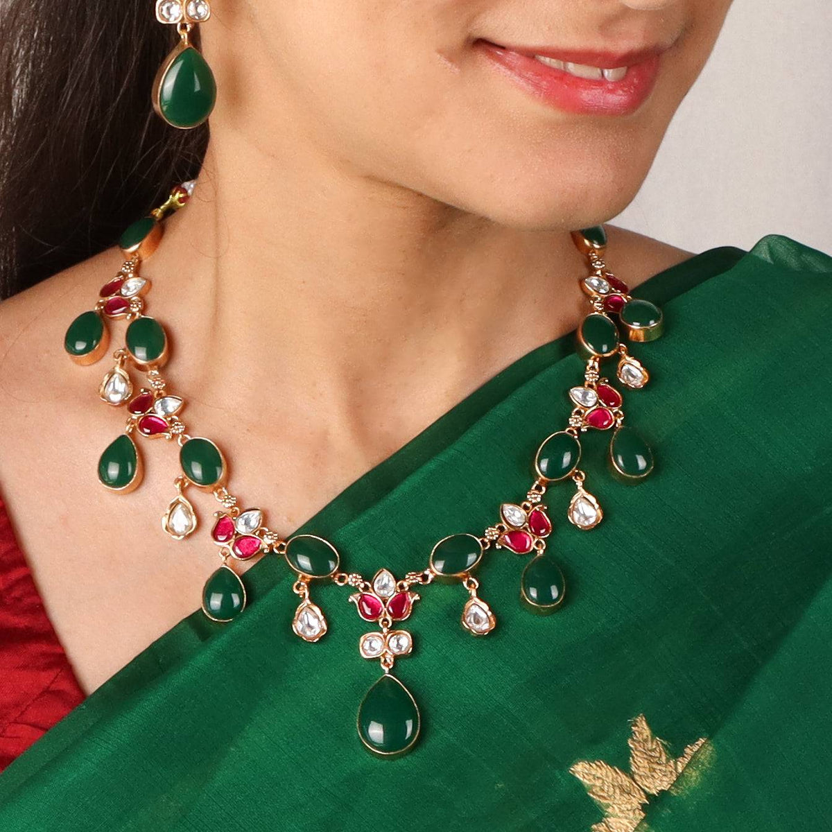 Model wearing 22K Gold Plated Fashion Set for a sophisticated and elegant jewellery look