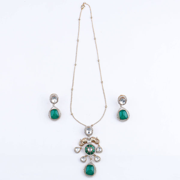 Detailed view of a 22K gold-plated fashion set highlighting intricate motifs, textured detailing, and a premium 22K gold-plated finish