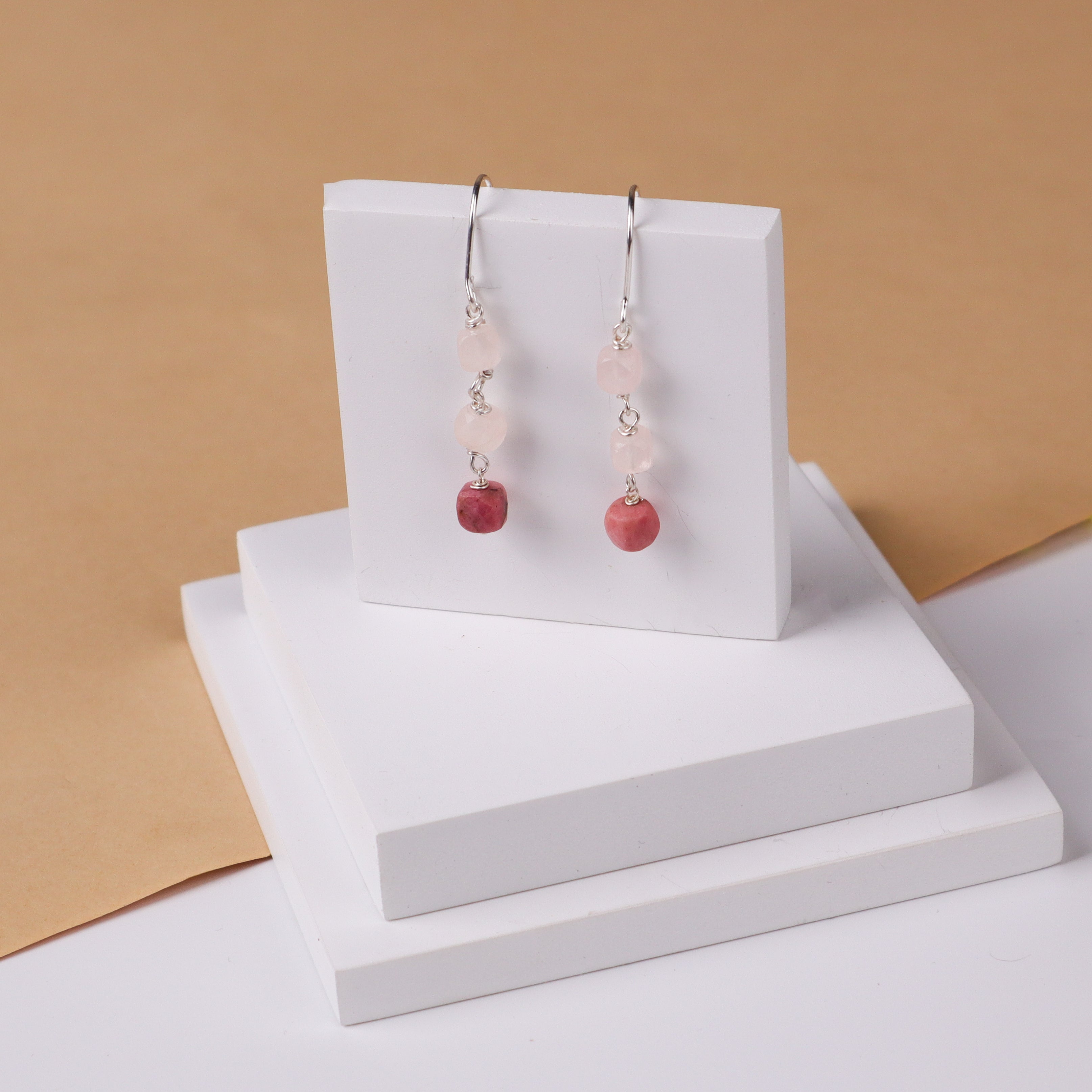 Silver Rhodonite & Rose Quartz Earring