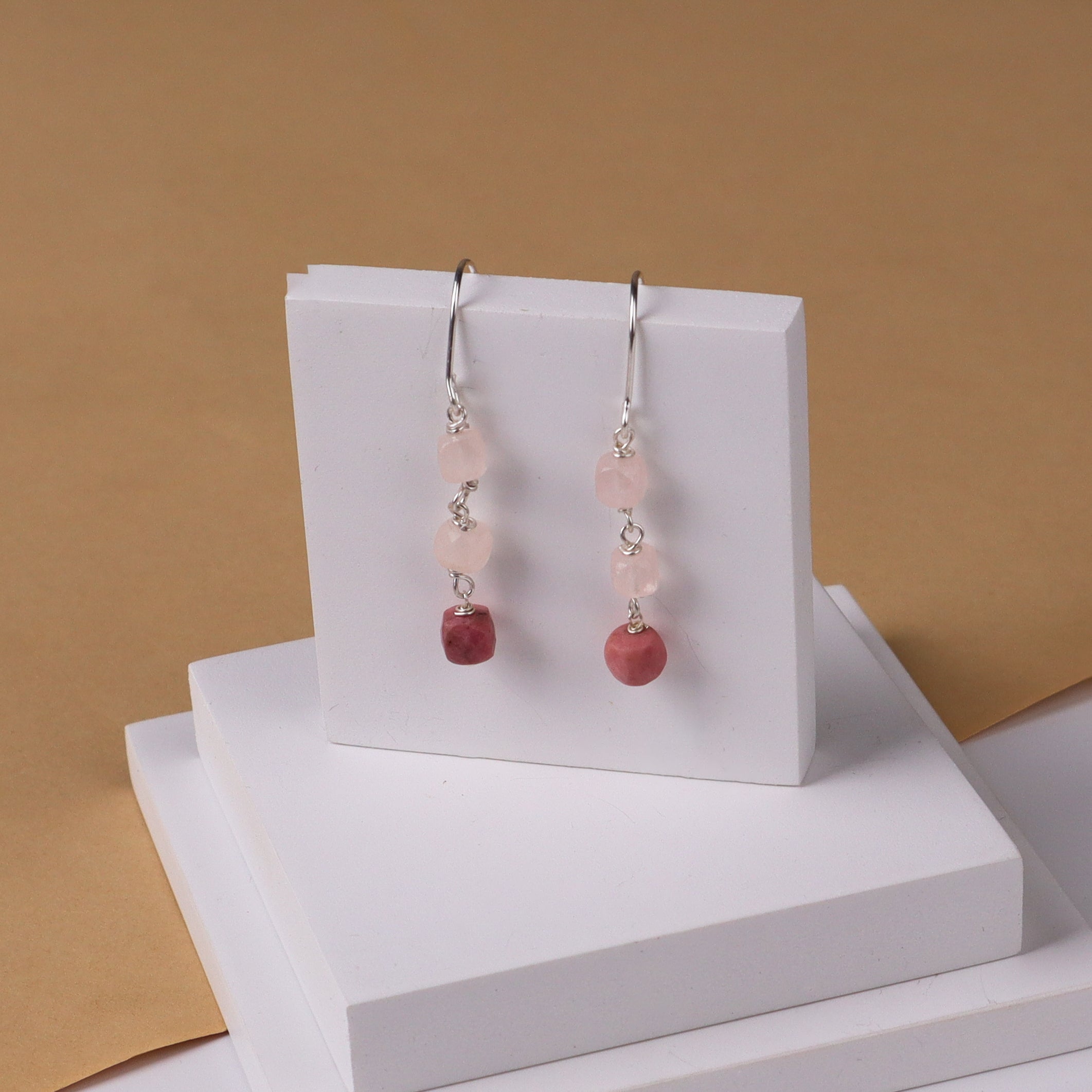 Silver Rhodonite & Rose Quartz Earring