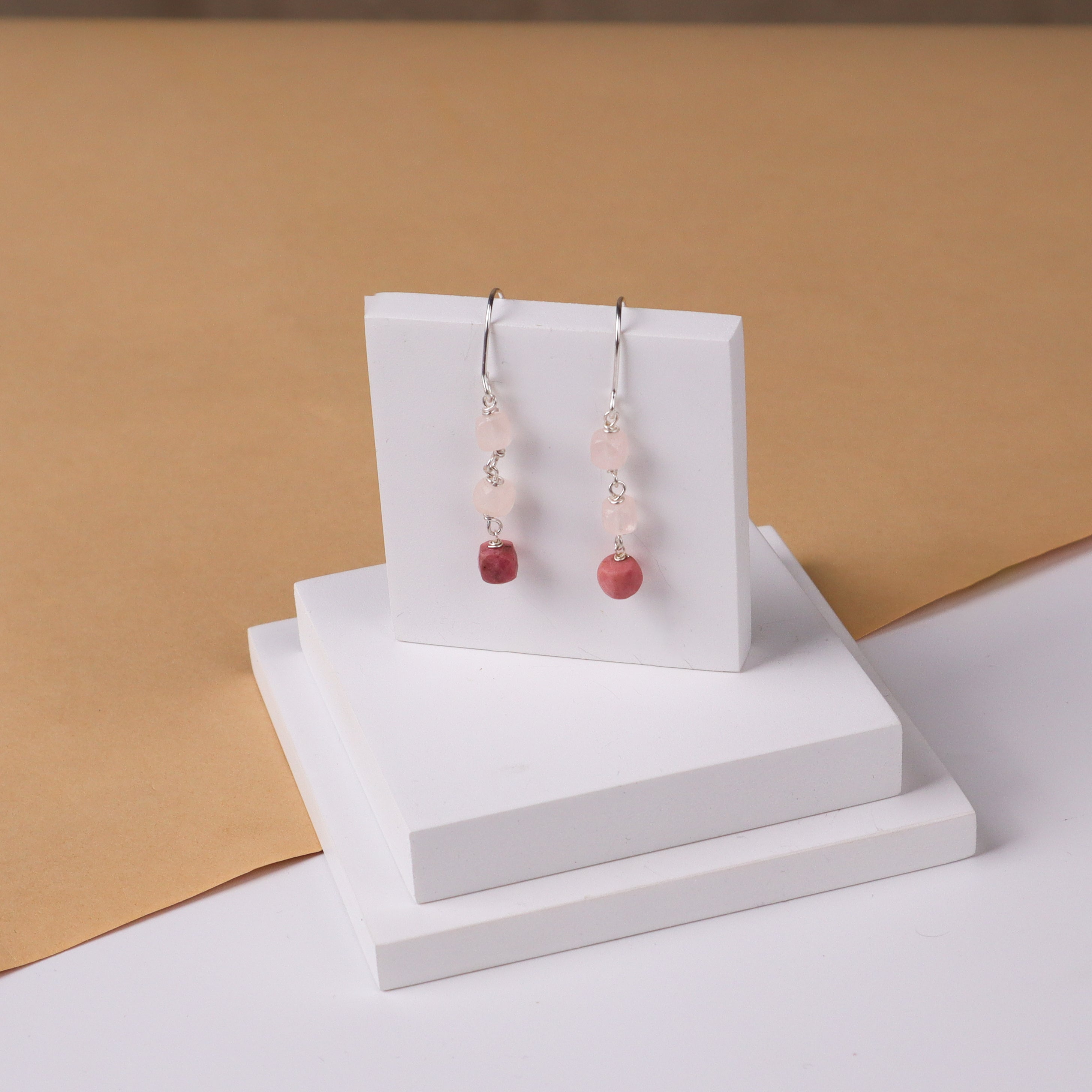 Silver Rhodonite & Rose Quartz Earring