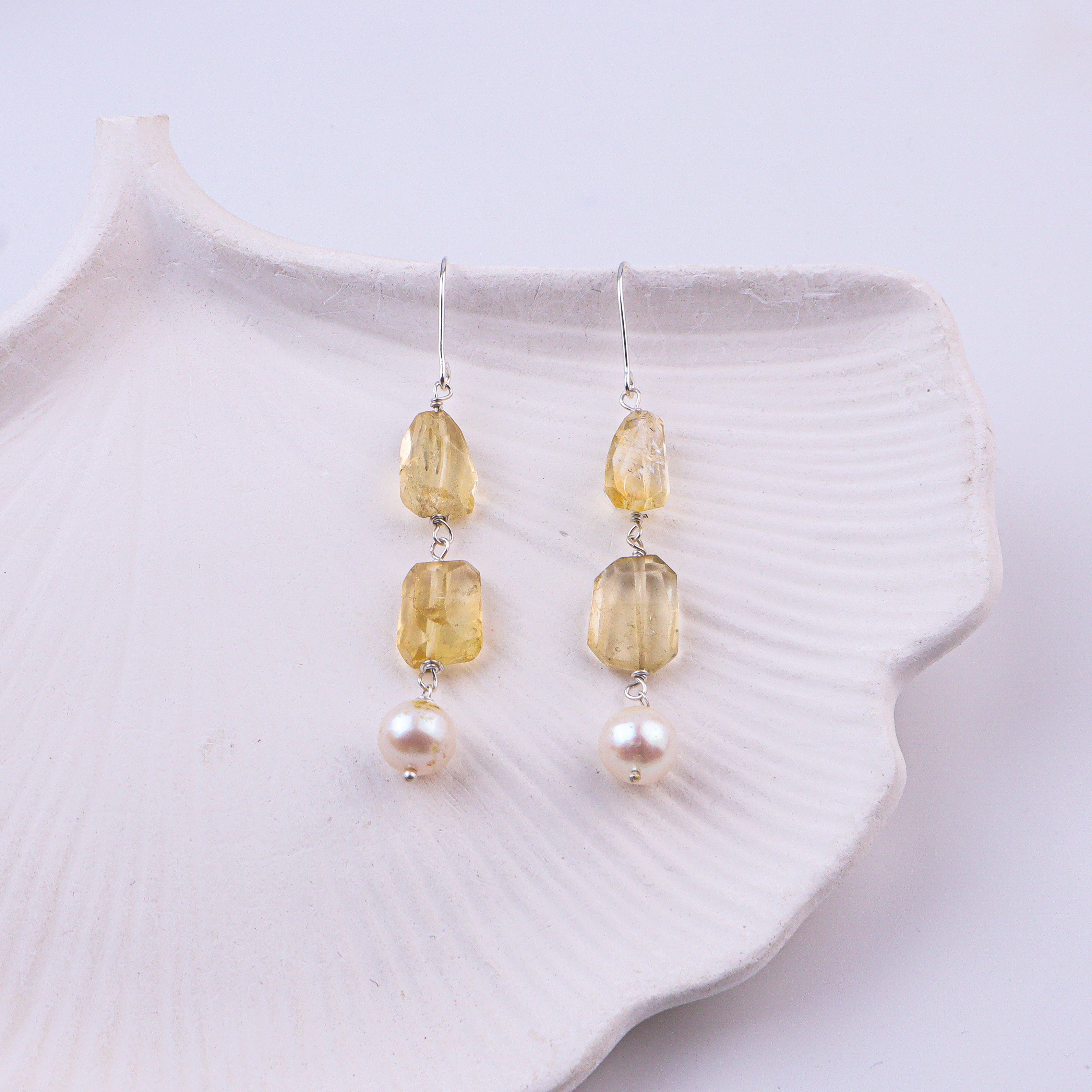 Citrine & Pearl Silver Earrings (Project Handmade)