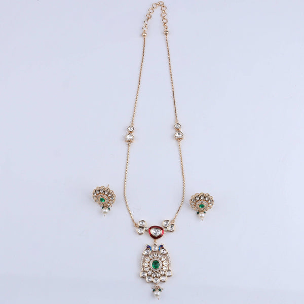 Detailed view of the 22K gold-plated fashion set highlighting intricate motifs, textured detailing, and a premium 22K gold-plated finish