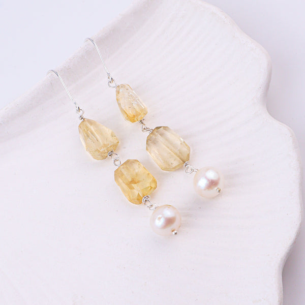 Citrine & Pearl Silver Earrings (Project Handmade)