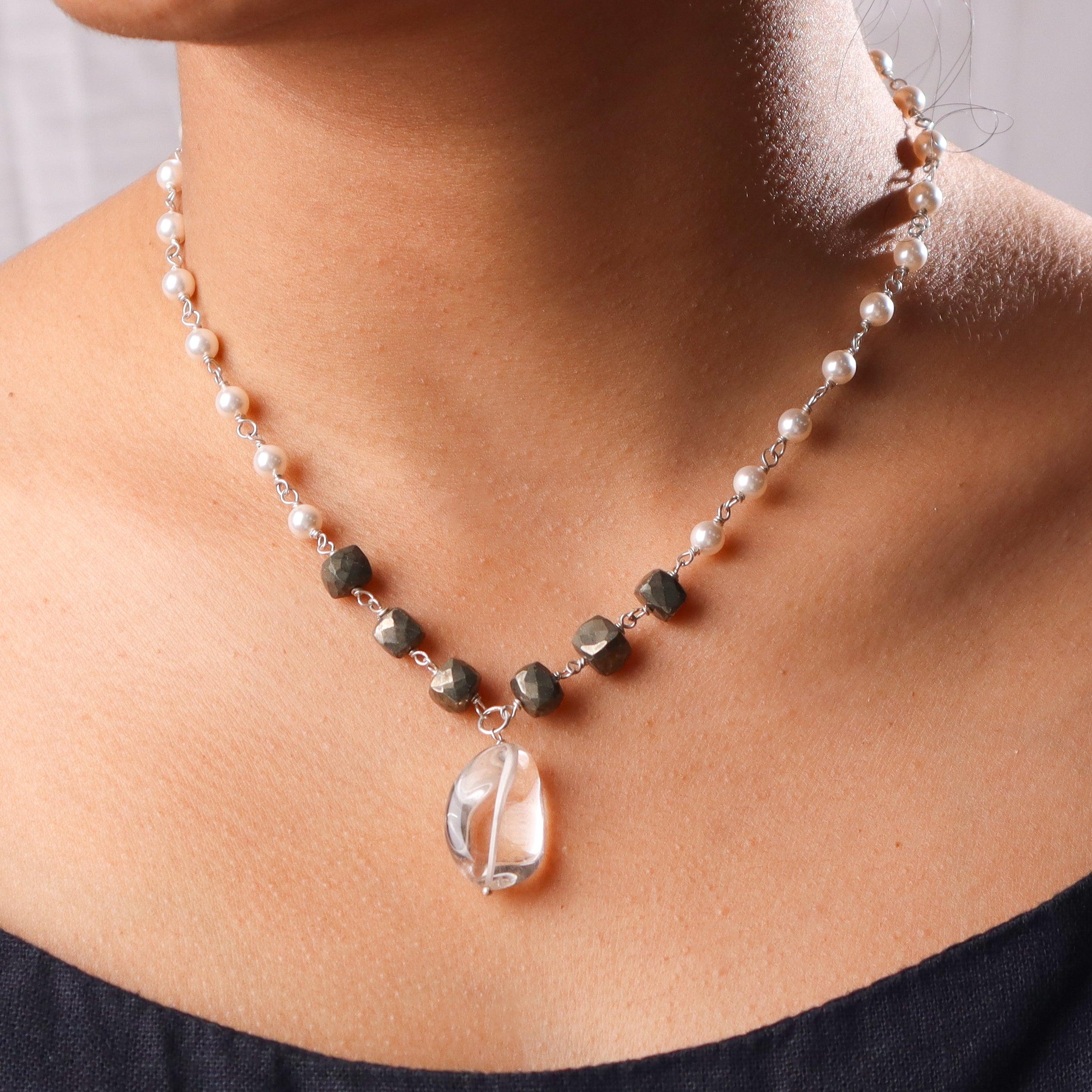Multicolour Stone Necklace with Pearl Ganthan