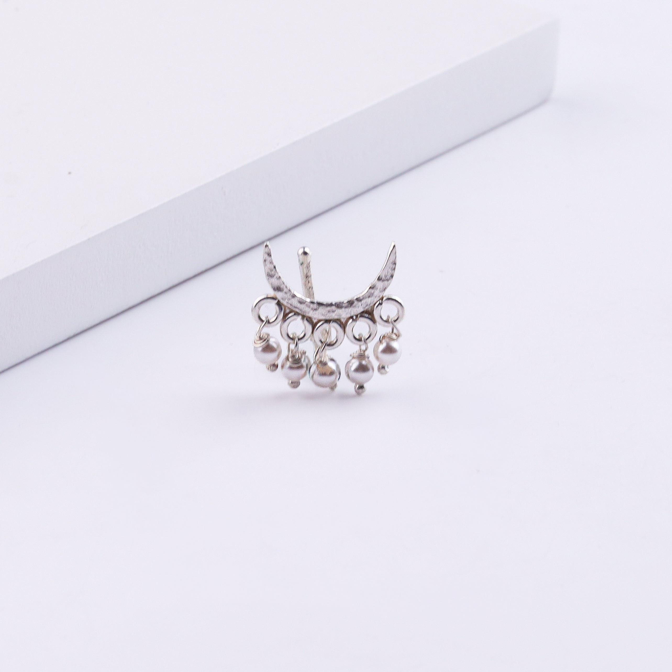 Silver Hammered Chandrakor Clip-On Nose Pin (Large)