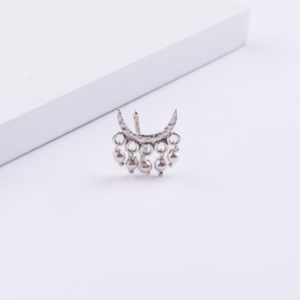 Silver Hammered Chandrakor Clip-On Nose Pin (Large)
