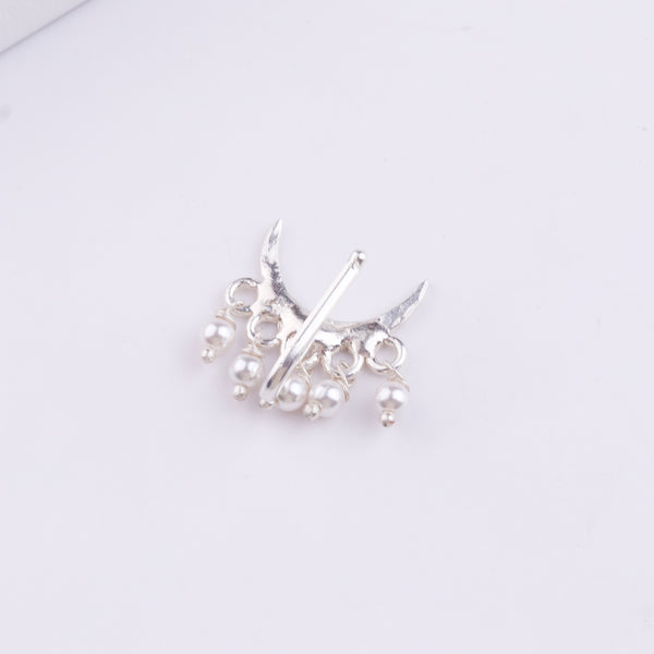 Silver Hammered Chandrakor Clip-On Nose Pin (Large)