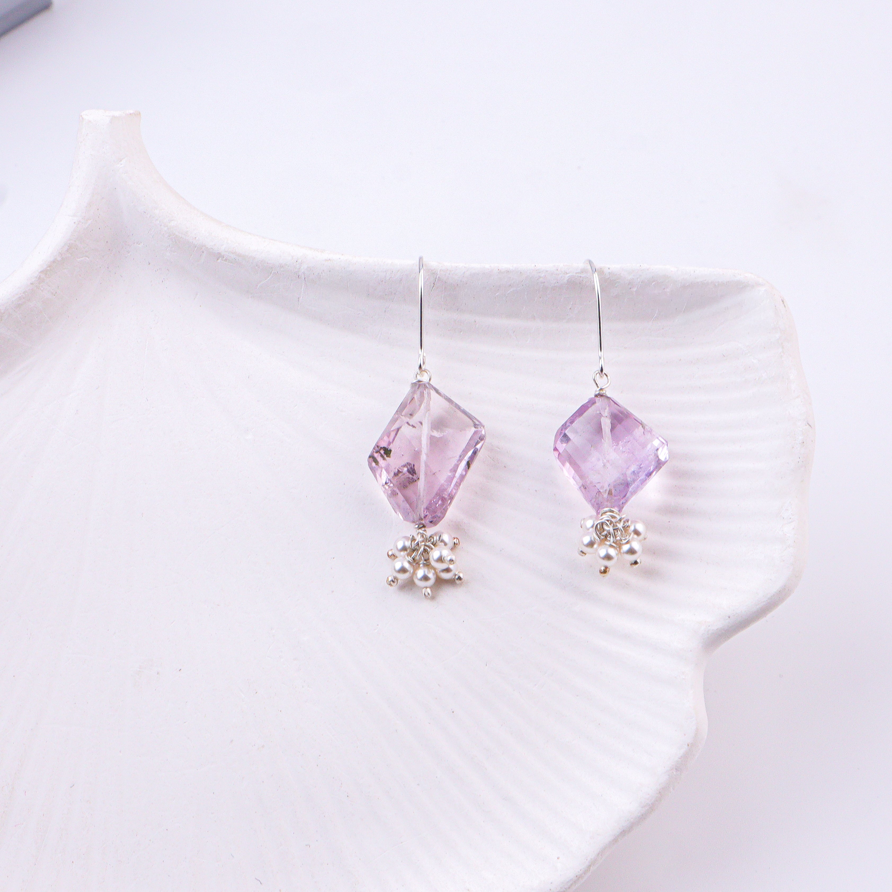 Amethyst & Pearl Silver Earrings (Project Handmade)