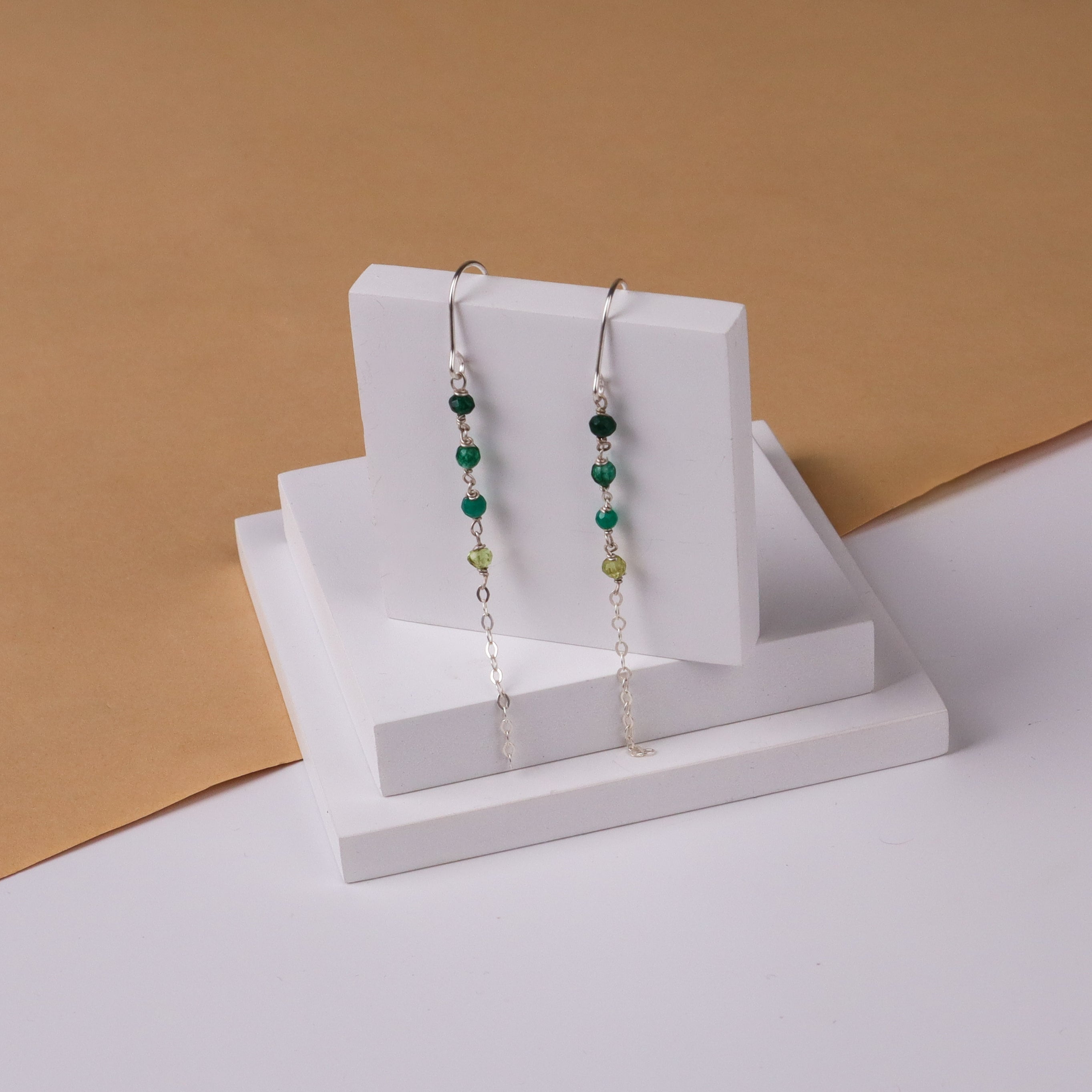 Silver Green Stone Danglers