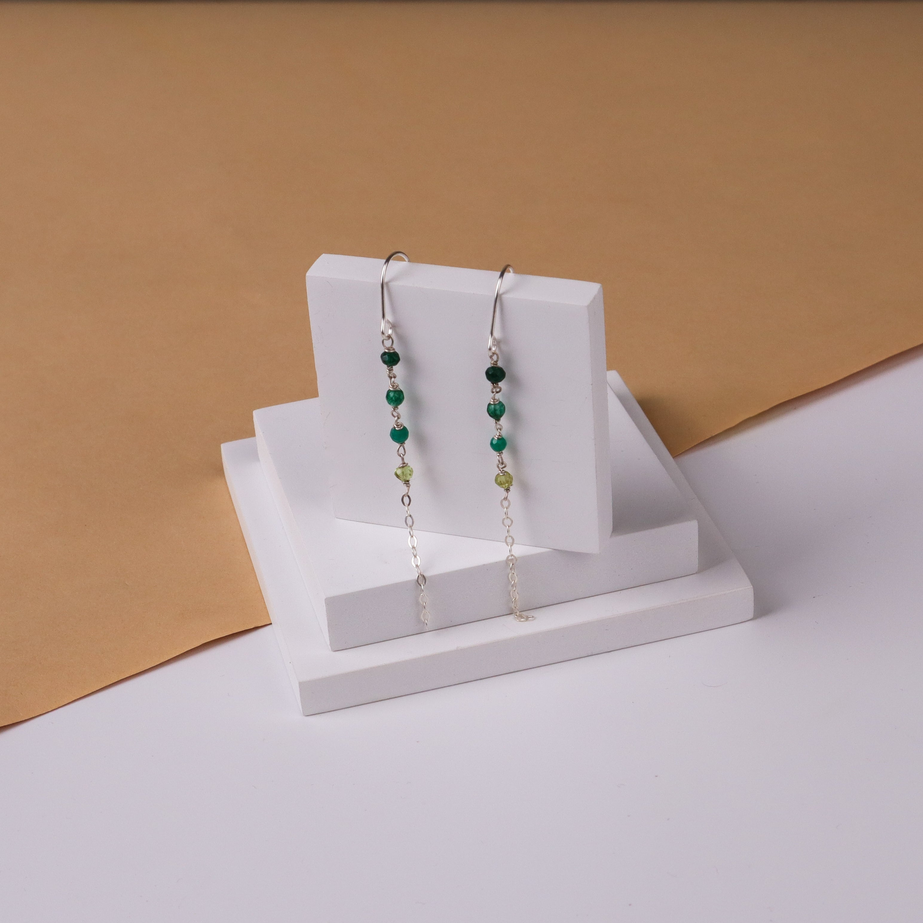 Silver Green Stone Danglers