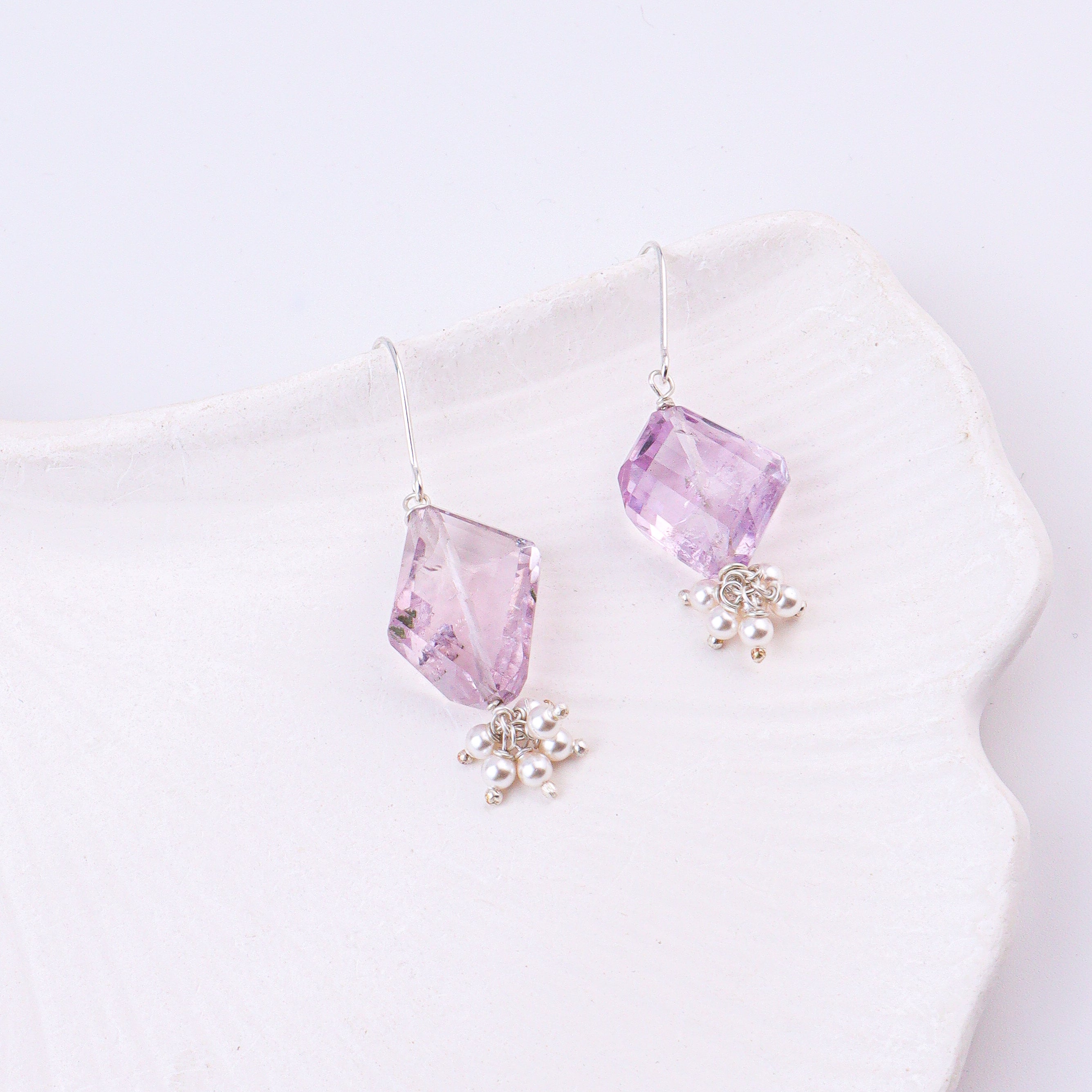 Amethyst & Pearl Silver Earrings (Project Handmade)