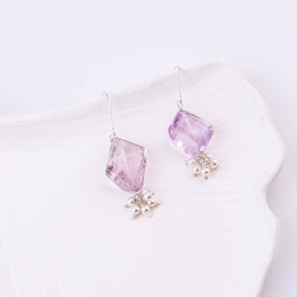 Amethyst & Pearl Silver Earrings (Project Handmade)